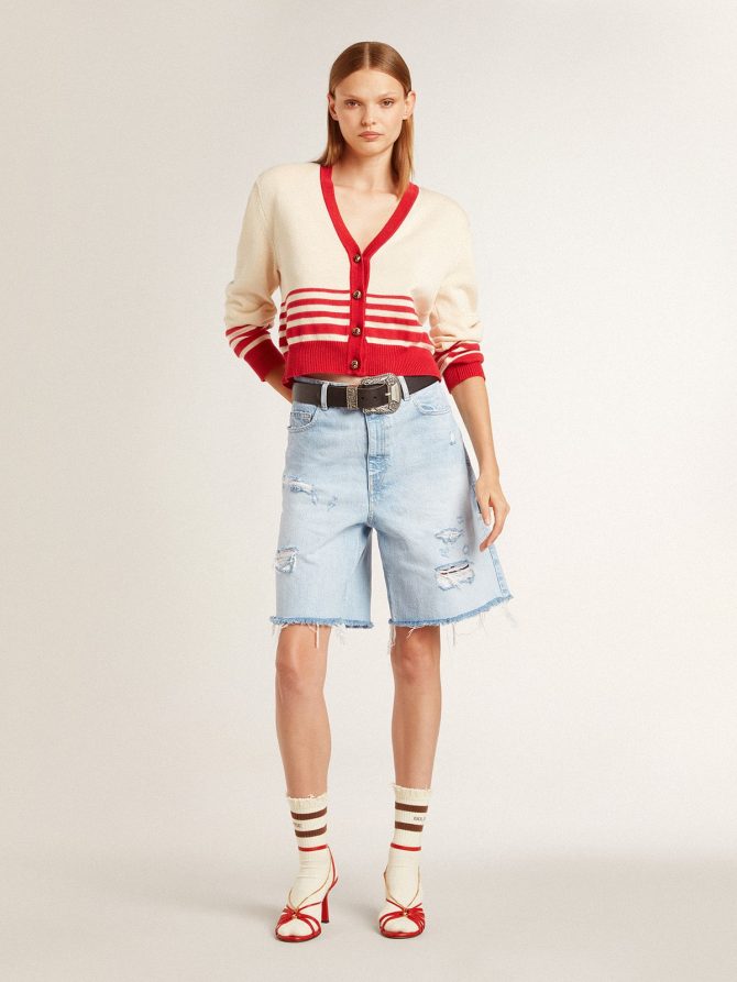 Women’s Bermuda shorts in lived-in effect denim - Image 4