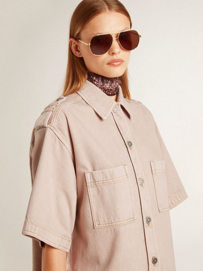 Women’s oversized fit pink dyed denim shirt - Image 2