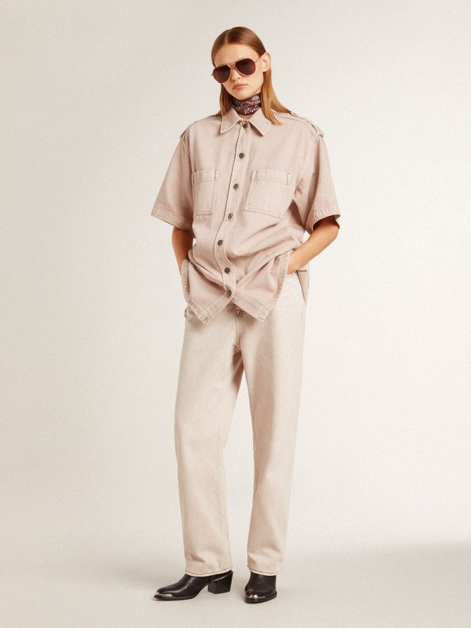 Women’s oversized fit pink dyed denim shirt - Image 3