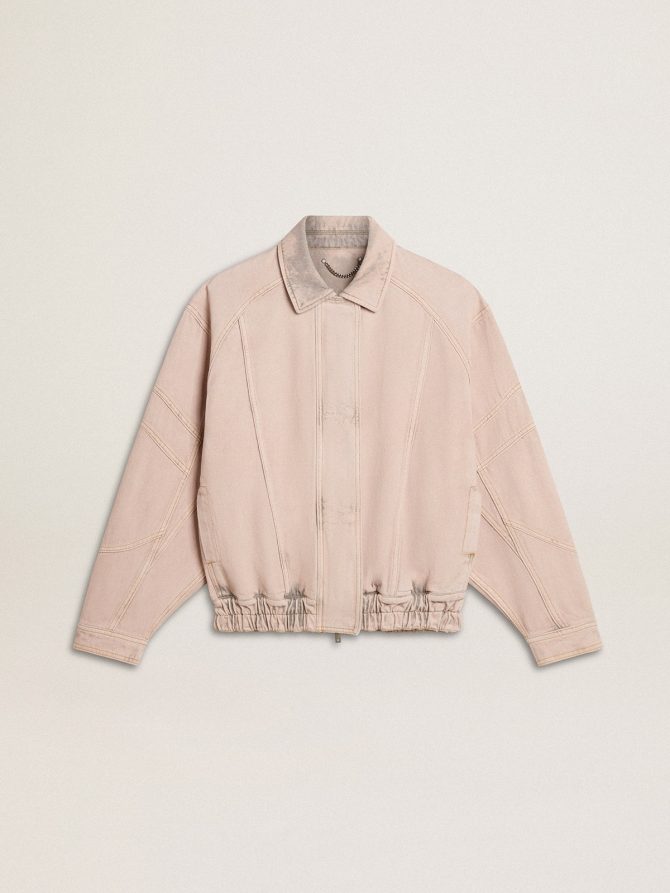 Women’s pink dyed denim bomber jacket