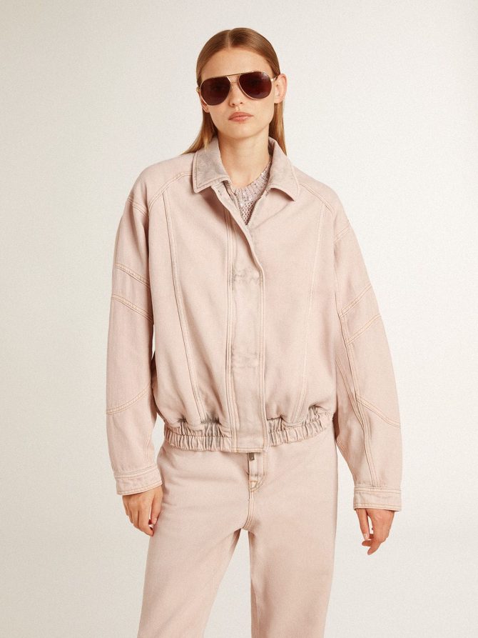 Women’s pink dyed denim bomber jacket - Image 2
