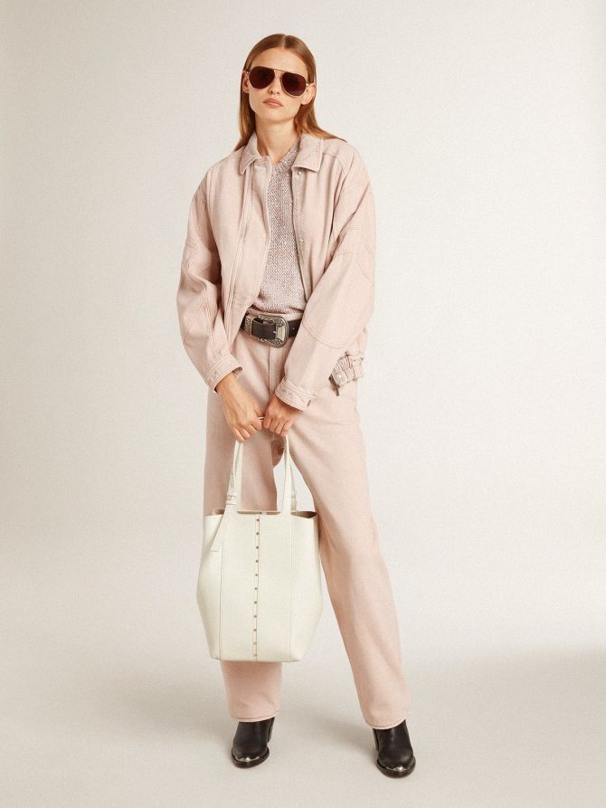 Women’s pink dyed denim bomber jacket - Image 3