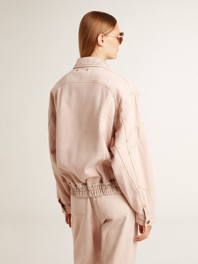 Women’s pink dyed denim bomber jacket - Image 4