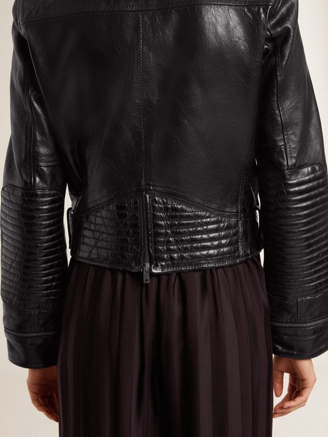 Women’s black leather biker jacket with glossy effect - Image 7