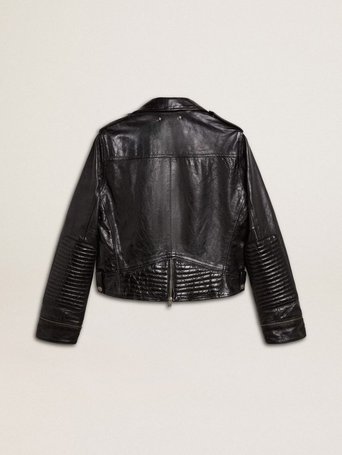 Women’s black leather biker jacket with glossy effect - Image 8