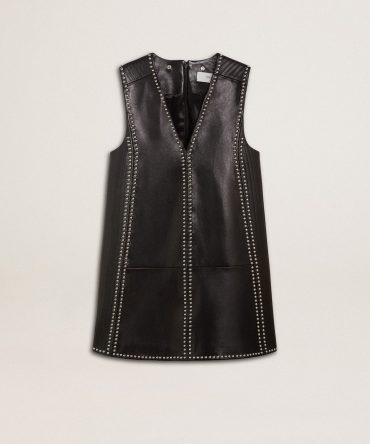 Women’s black nappa leather dress with studs