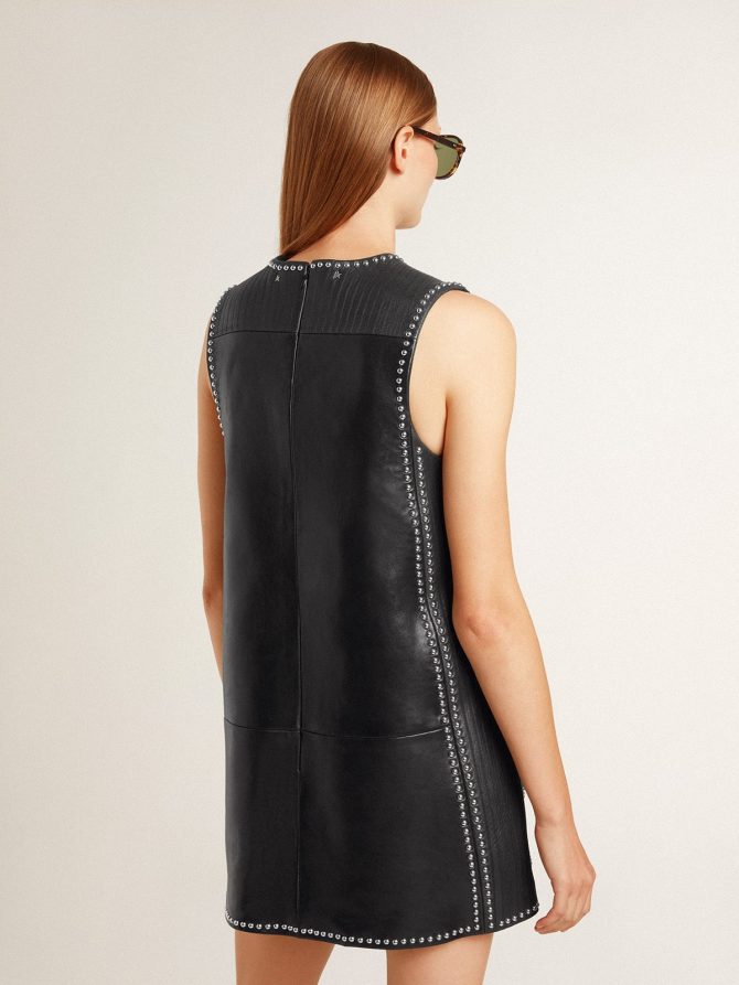 Women’s black nappa leather dress with studs - Image 4