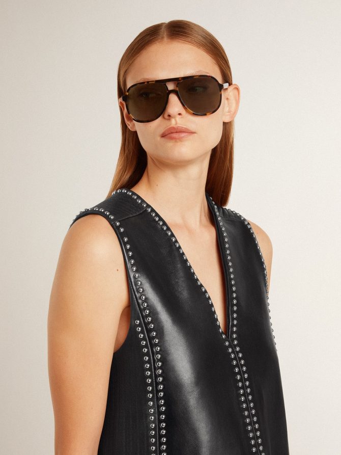 Women’s black nappa leather dress with studs - Image 5