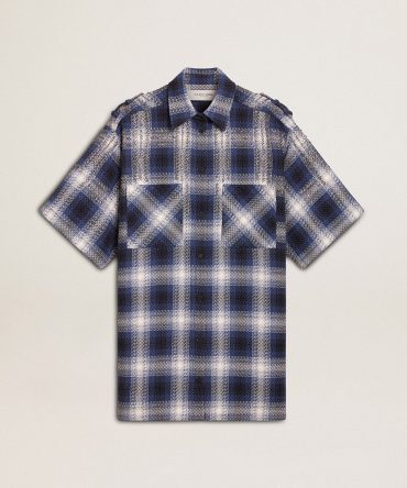 Women’s short shirt dress with 3D checkerboard pattern and embroidery