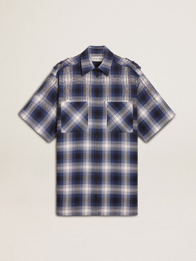 Women’s short shirt dress with 3D checkerboard pattern and embroidery