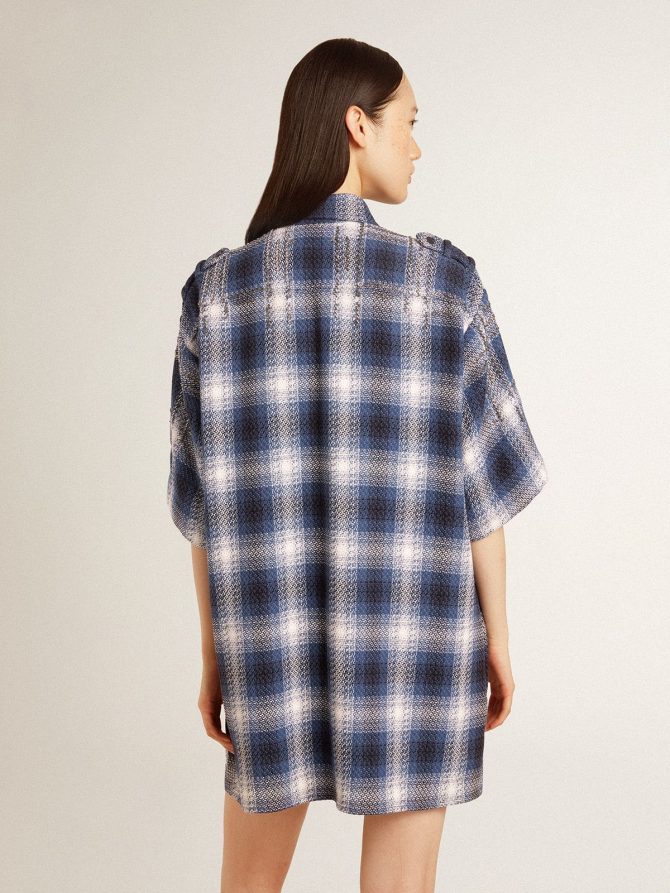 Women’s short shirt dress with 3D checkerboard pattern and embroidery - Image 4