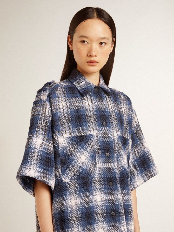 Women’s short shirt dress with 3D checkerboard pattern and embroidery - Image 5