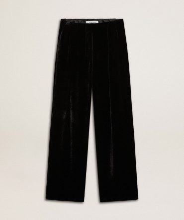 Black velvet-effect pants