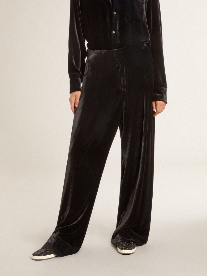Black velvet-effect pants - Image 2
