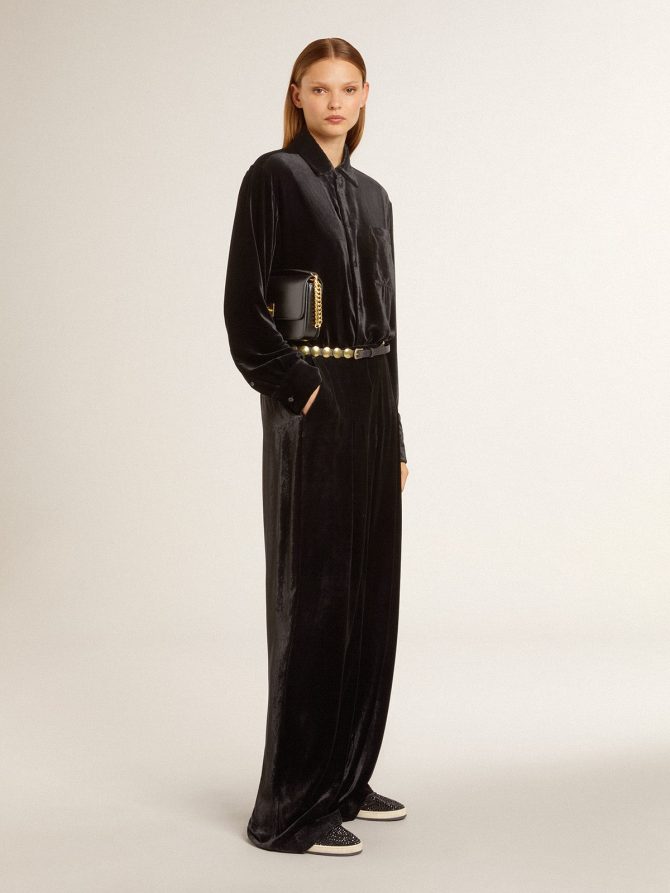 Black velvet-effect pants - Image 3