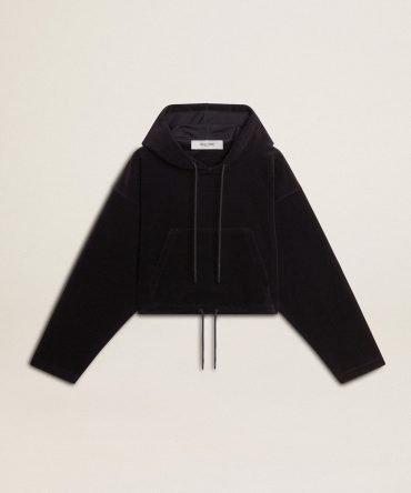 Women’s black chenille sweatshirt with embroidery on the back