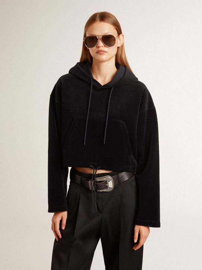 Women’s black chenille sweatshirt with embroidery on the back - Image 2