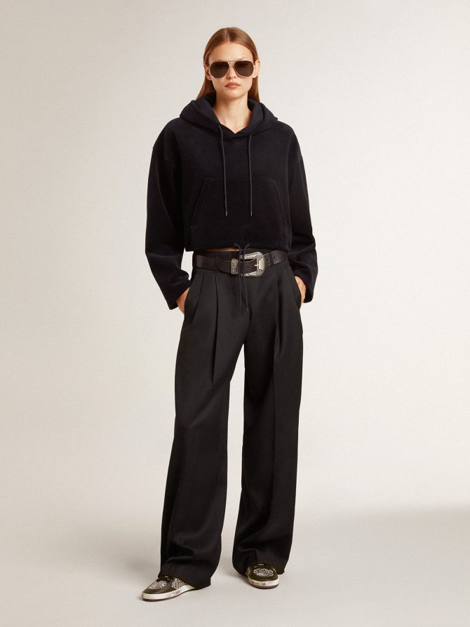 Women’s black chenille sweatshirt with embroidery on the back - Image 3