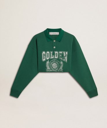 Women’s green cropped polo sweatshirt with print