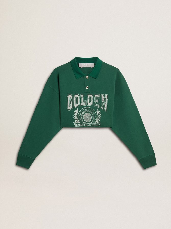 Women’s green cropped polo sweatshirt with print