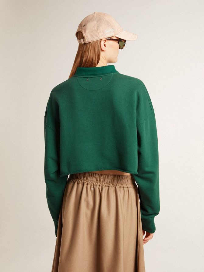 Women’s green cropped polo sweatshirt with print - Image 4