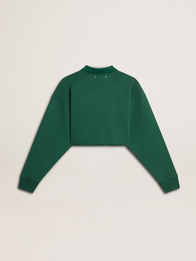 Women’s green cropped polo sweatshirt with print - Image 5