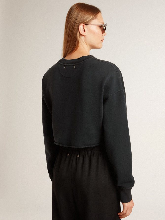 Women’s cropped cotton sweatshirt with crystals on the front - Image 4