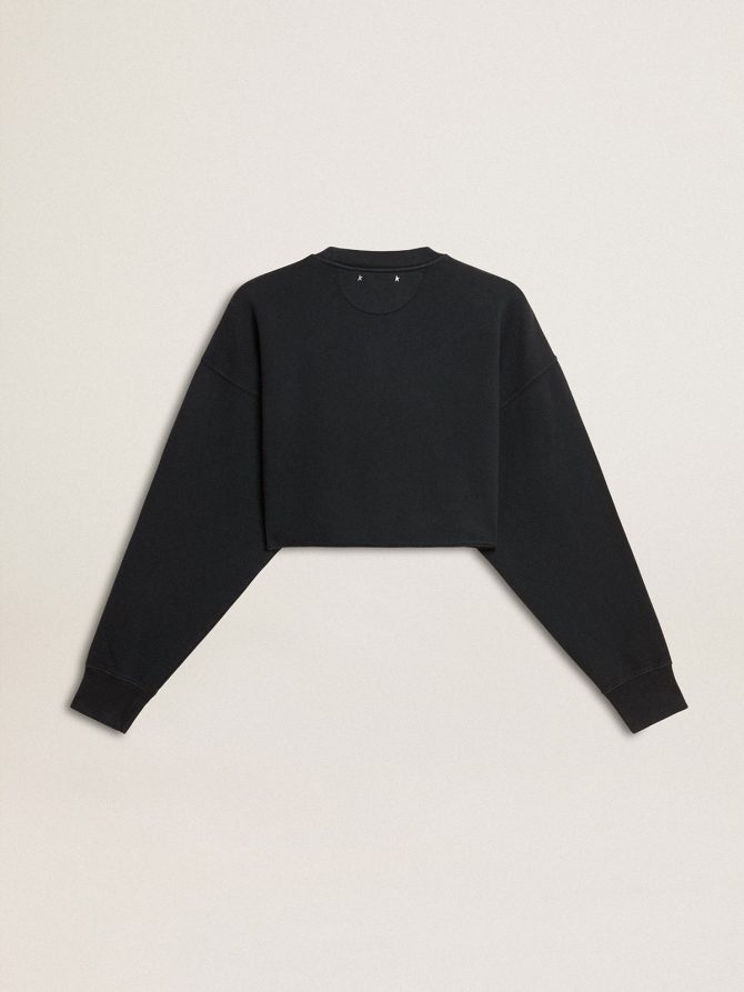 Women’s cropped cotton sweatshirt with crystals on the front - Image 6