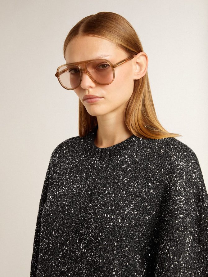 Women’s black crew neck dress with all-over silver sequins - Image 5