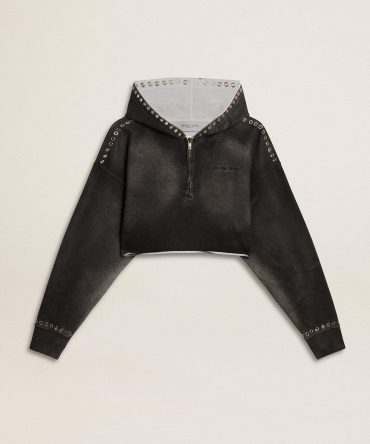 Gray cropped sweatshirt with a lived-in effect