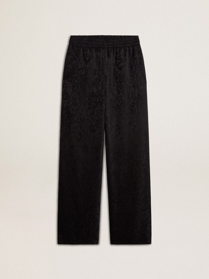 Women’s black joggers with a tone-on-tone toile de jouy print