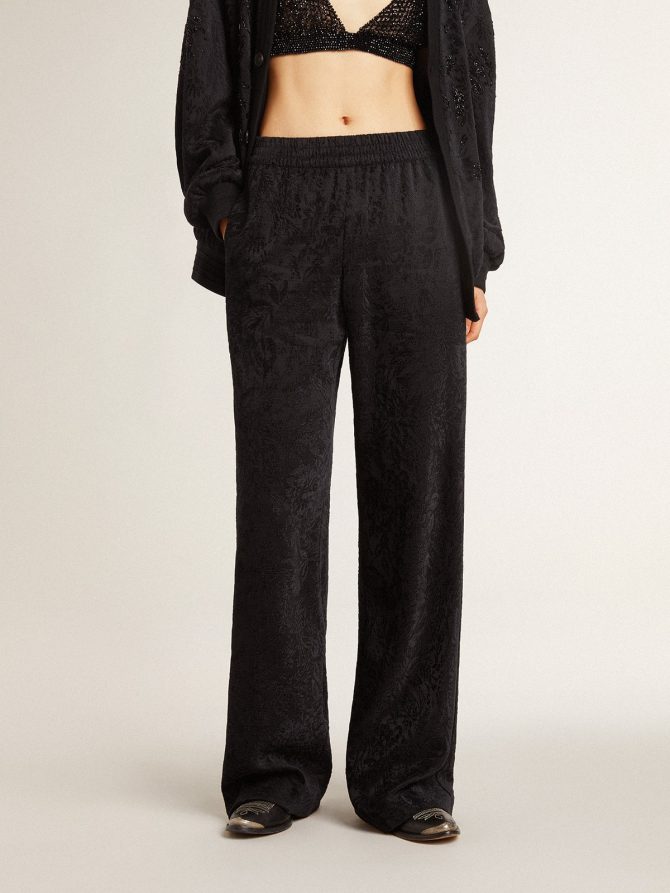 Women’s black joggers with a tone-on-tone toile de jouy print - Image 2