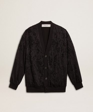 Women’s black cardigan with tone-on-tone toile de jouy bead embroidery