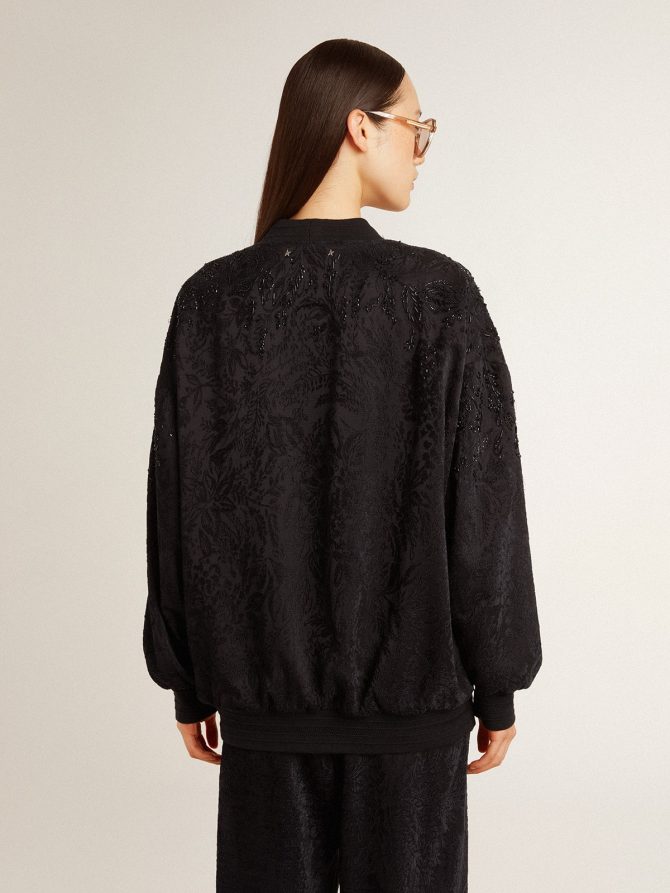 Women’s black cardigan with tone-on-tone toile de jouy bead embroidery - Image 4