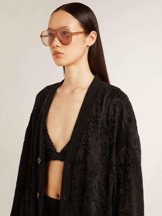 Women’s black cardigan with tone-on-tone toile de jouy bead embroidery - Image 5