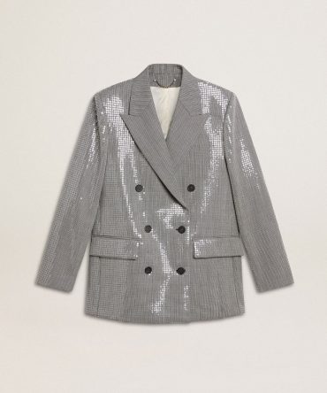 Double-breasted wool boyfriend jacket in micro houndstooth and sequins