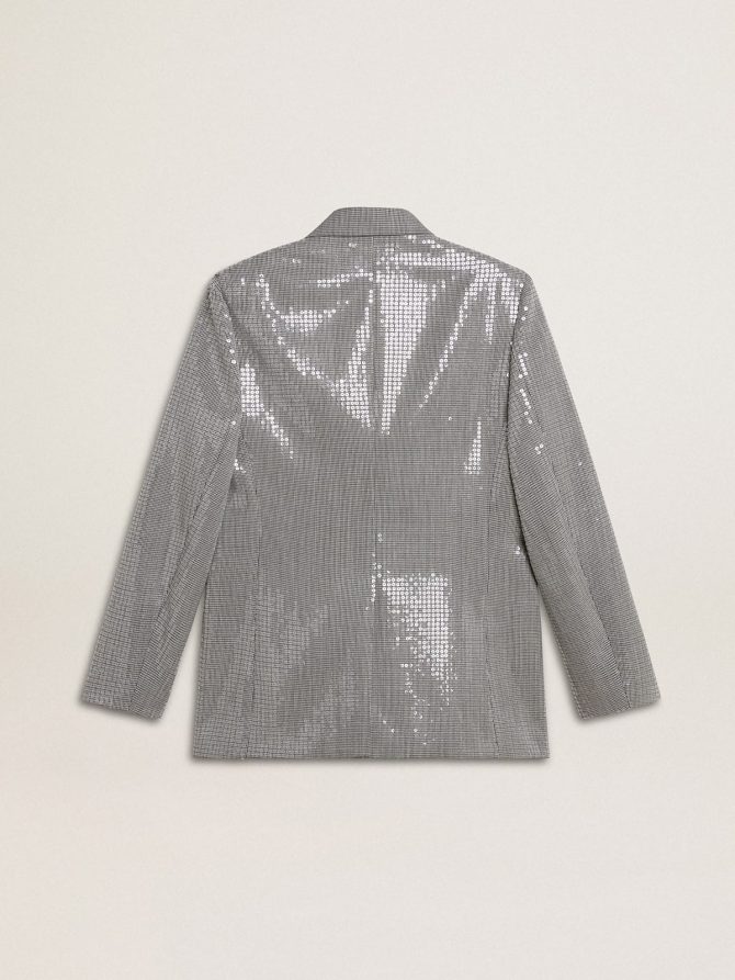 Double-breasted wool boyfriend jacket in micro houndstooth and sequins - Image 7