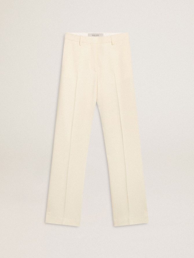 Women’s loose pants in worn-white tailored fabric