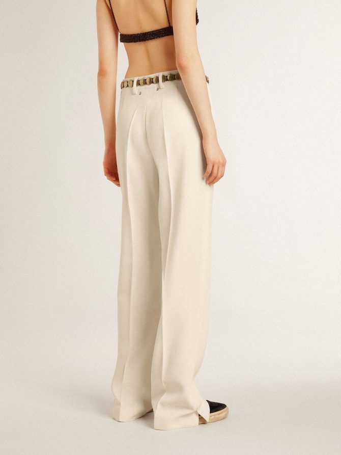 Women’s loose pants in worn-white tailored fabric - Image 2