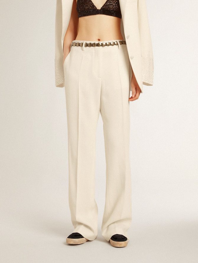 Women’s loose pants in worn-white tailored fabric - Image 4