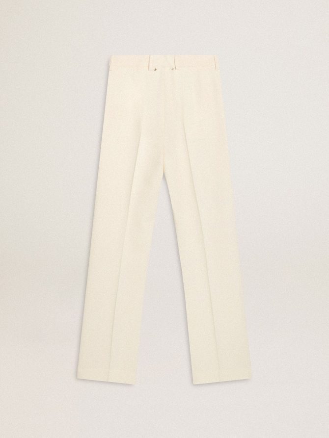 Women’s loose pants in worn-white tailored fabric - Image 5