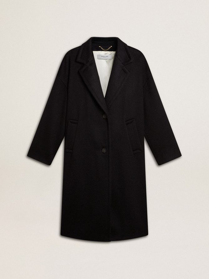 Women’s single-breasted black cocoon coat