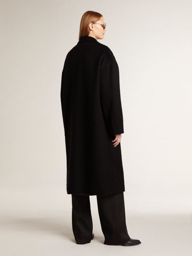 Women’s single-breasted black cocoon coat - Image 3