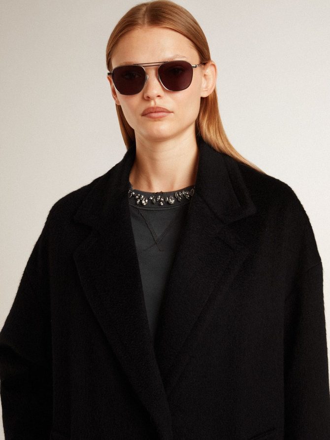 Women’s single-breasted black cocoon coat - Image 4