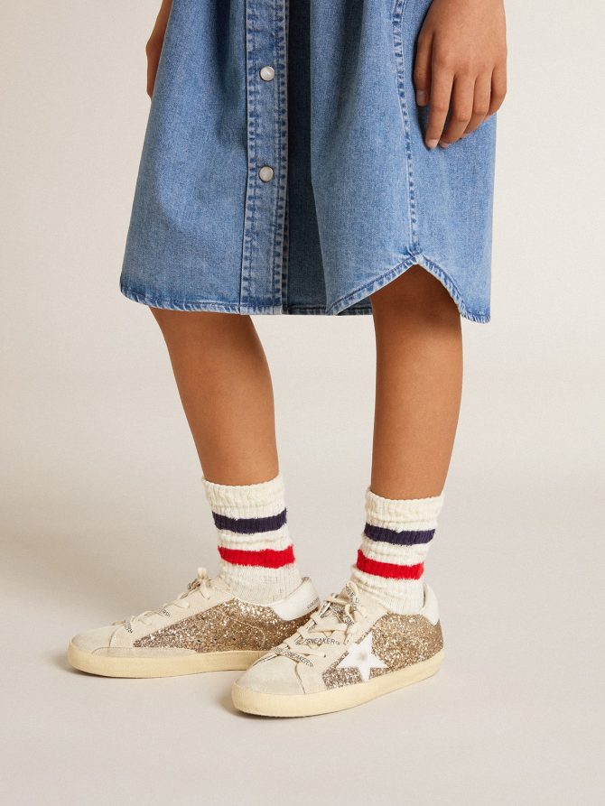 Super-Star Young in gold glitter with white leather star and heel tab - Image 3
