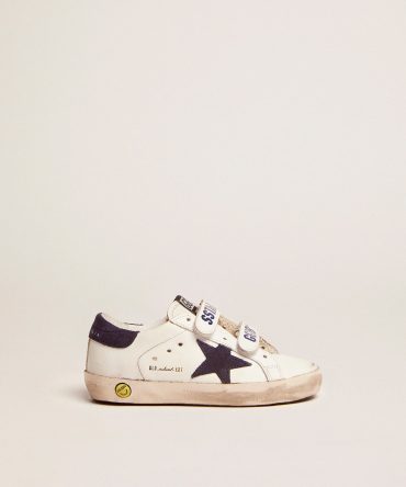 Old School Young in white leather with blue suede star and heel tab