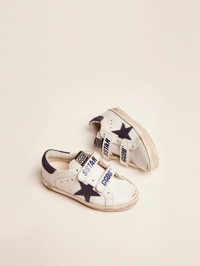 Old School Young in white leather with blue suede star and heel tab - Image 2