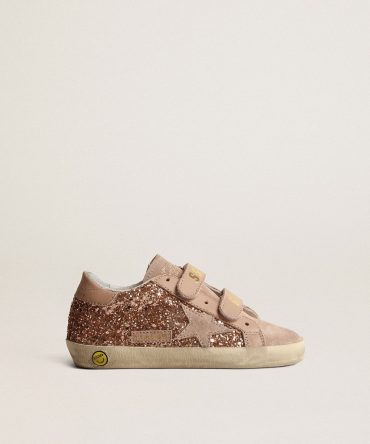 Old School Young in peach-pink glitter with pink suede star