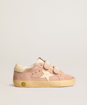 Old School Young in pink suede with cream leather star and heel tab