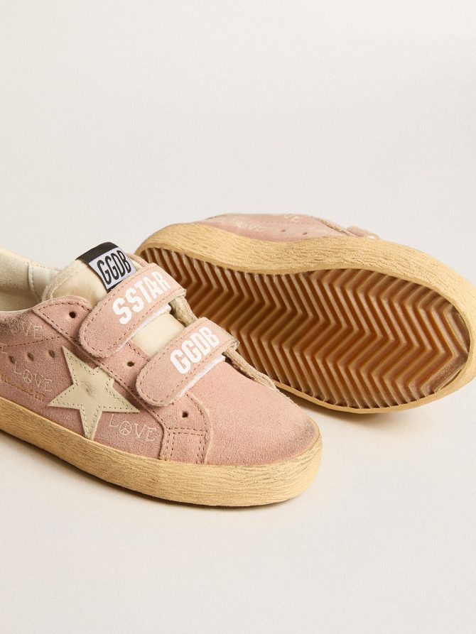Old School Young in pink suede with cream leather star and heel tab - Image 3